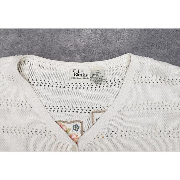 C J Banks White Birdhouse patchwork Sweater 2X Plus Sz Loop Knit Y2K Cottagecore - Picture 7 of 12